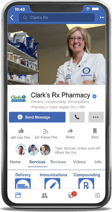 Photo of a pharmacy social media facebook page designed for marketing purposes
