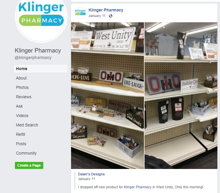 A Pharmacy Facebook marketing post of local items that are carried at pharmacy