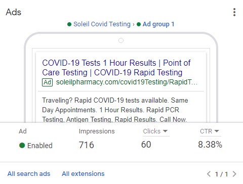 Pharmacy Google Ad for Testing